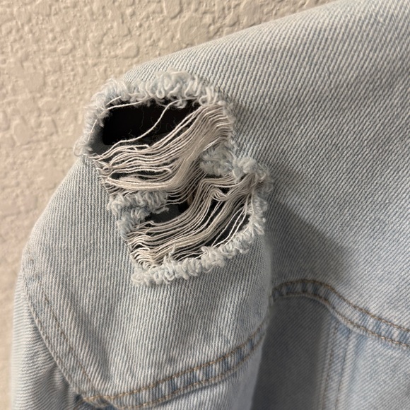 Celebrity Pink Distressed Light Blue Jean Jacket - Picture 3 of 6